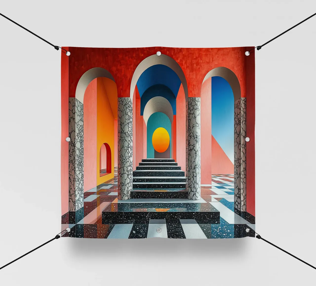 Surrealismus Architektur Design Geometrie PVC Plane von Nikis Art Studio