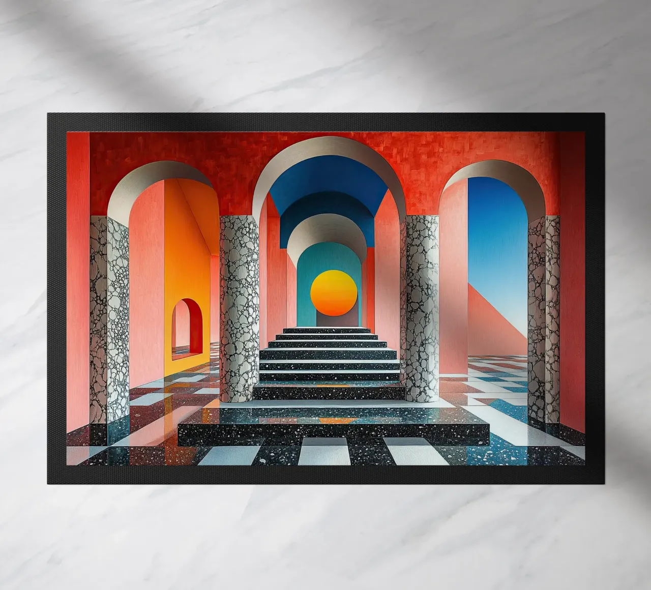 Surrealismus Architektur Design Geometrie Fußmatte von Nikis Art Studio