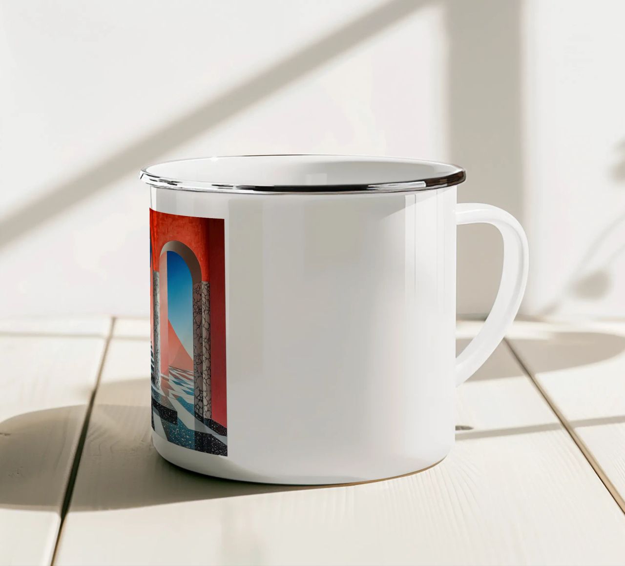 Surrealism Architecture Design Geometry enamel mug by Nikis Art Studio