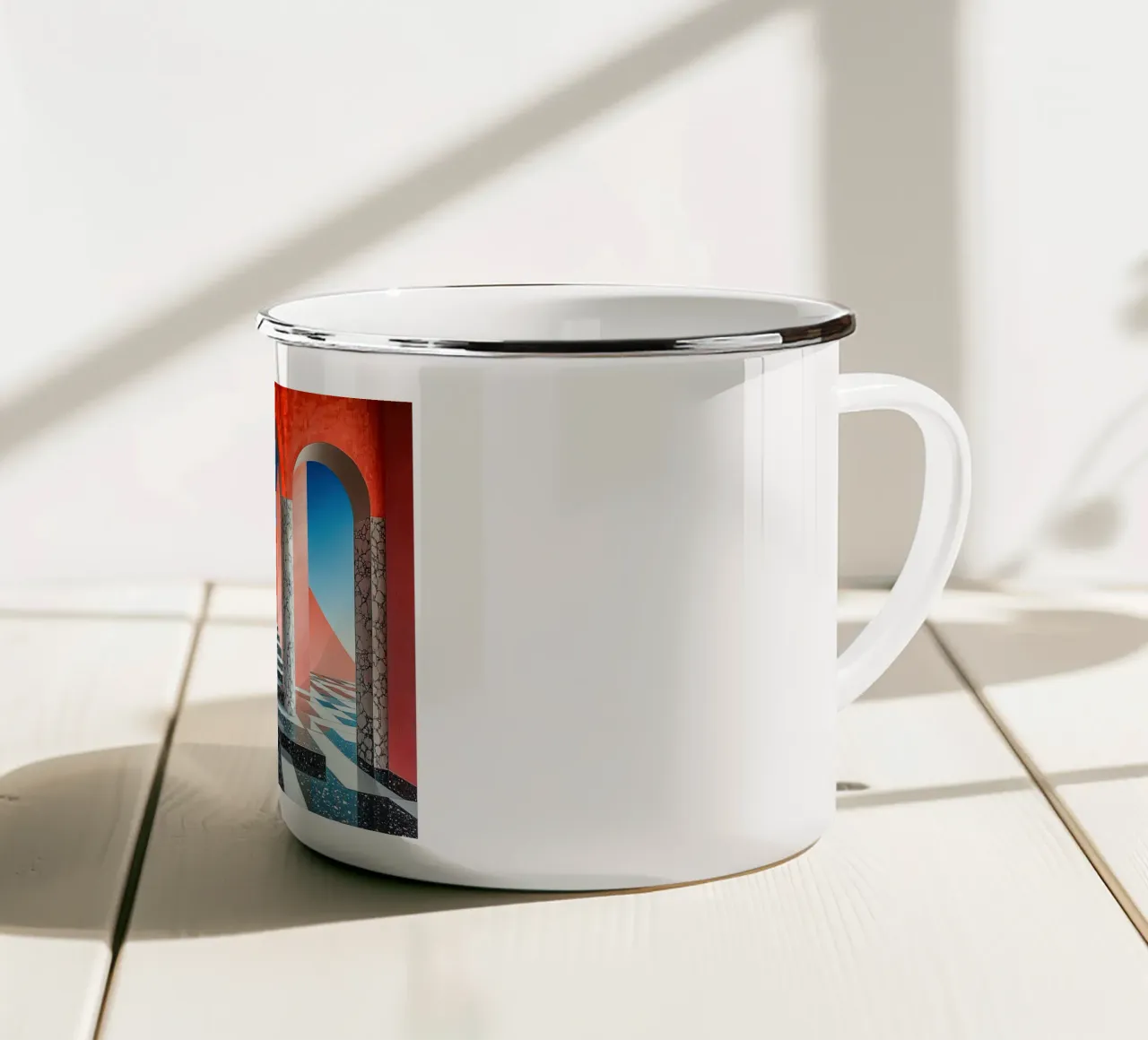 Surrealism Architecture Design Geometry enamel mug by Nikis Art Studio