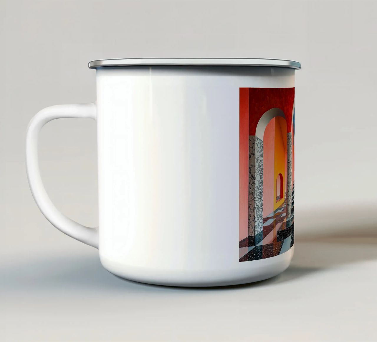 Surrealism Architecture Design Geometry enamel mug by Nikis Art Studio