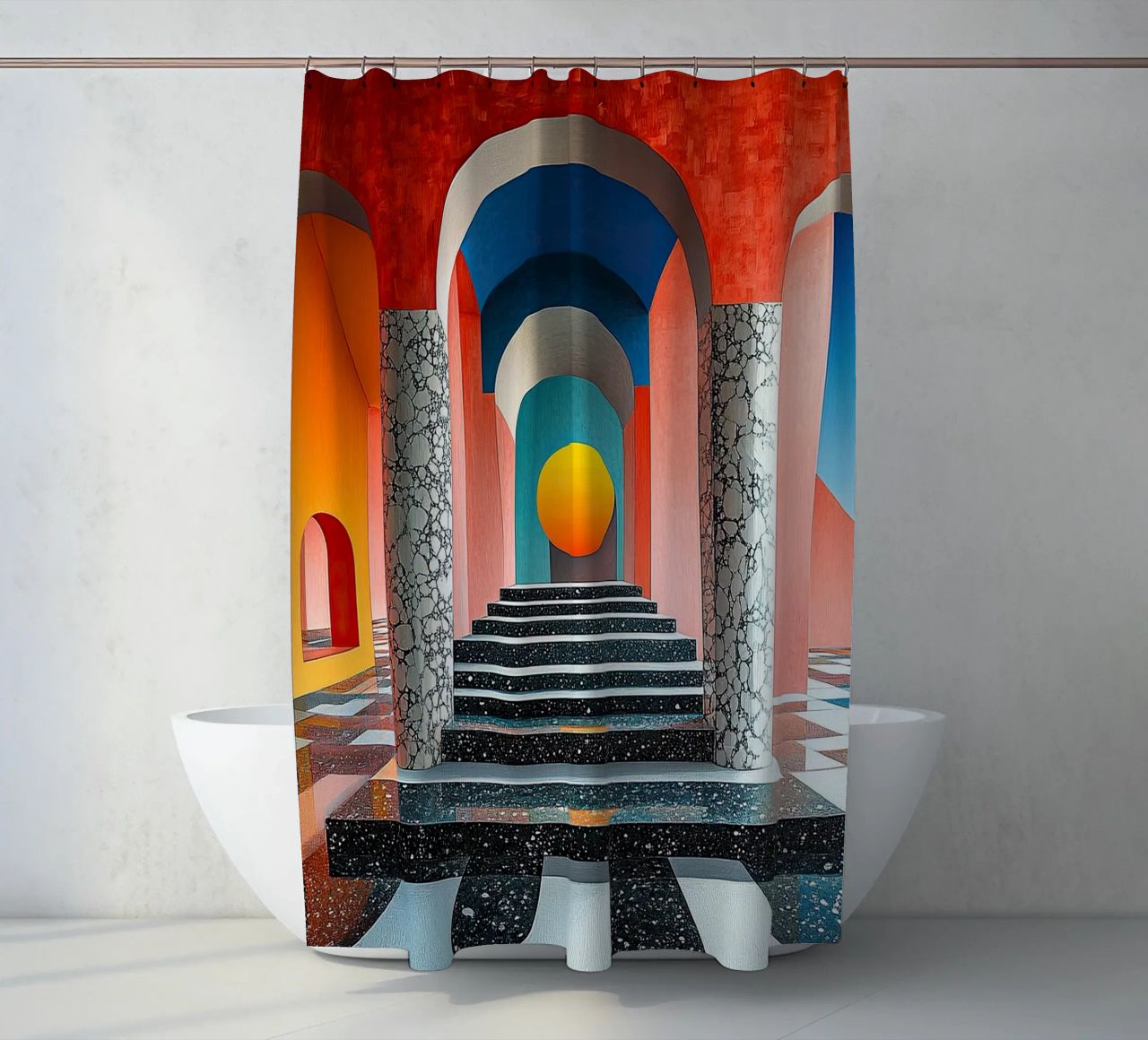 Surrealism Architecture Design Geometry shower curtain by Nikis Art Studio