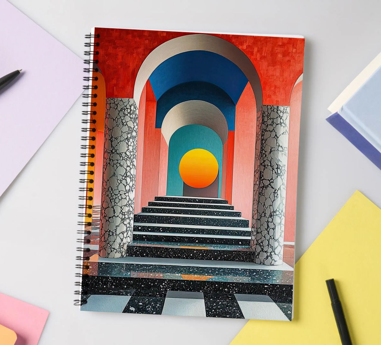 Surrealism Architecture Design Geometry spiral notebook by Nikis Art Studio