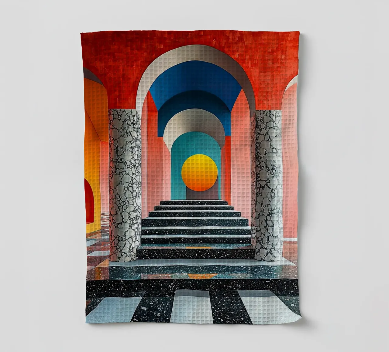 Surrealisme Architectuur Ontwerp Meetkunde theedoek van Nikis Art Studio