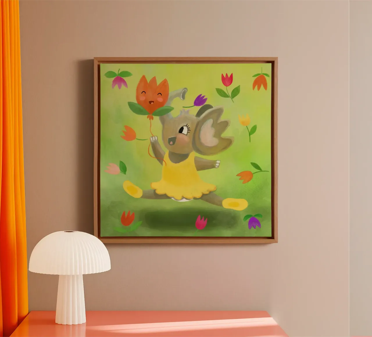 Fröhlicher Elefant - Spring Vibes canvas met Baklijst van Honigbrombeere