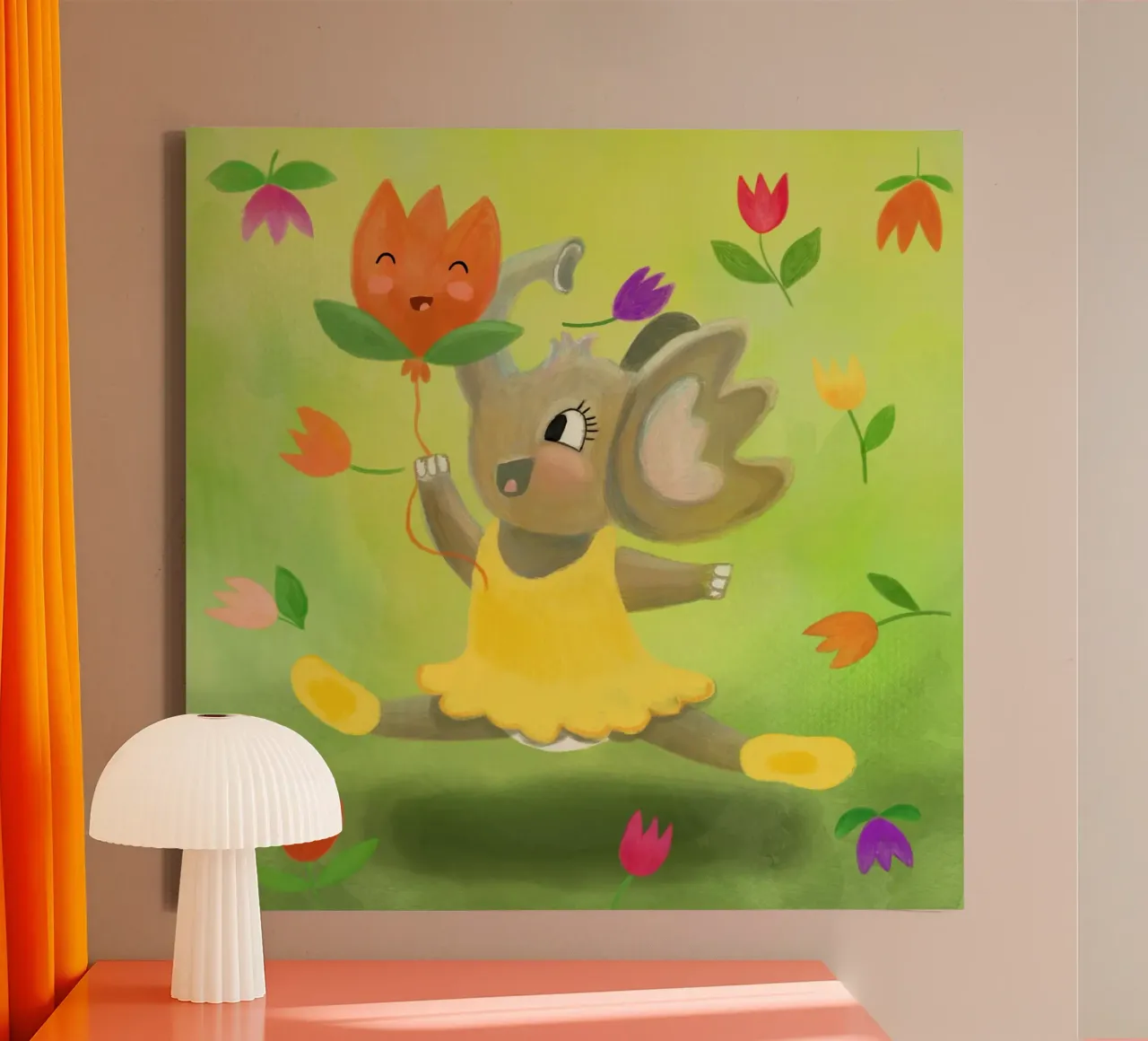 Fröhlicher Elefant - Spring Vibes canvas met Baklijst van Honigbrombeere