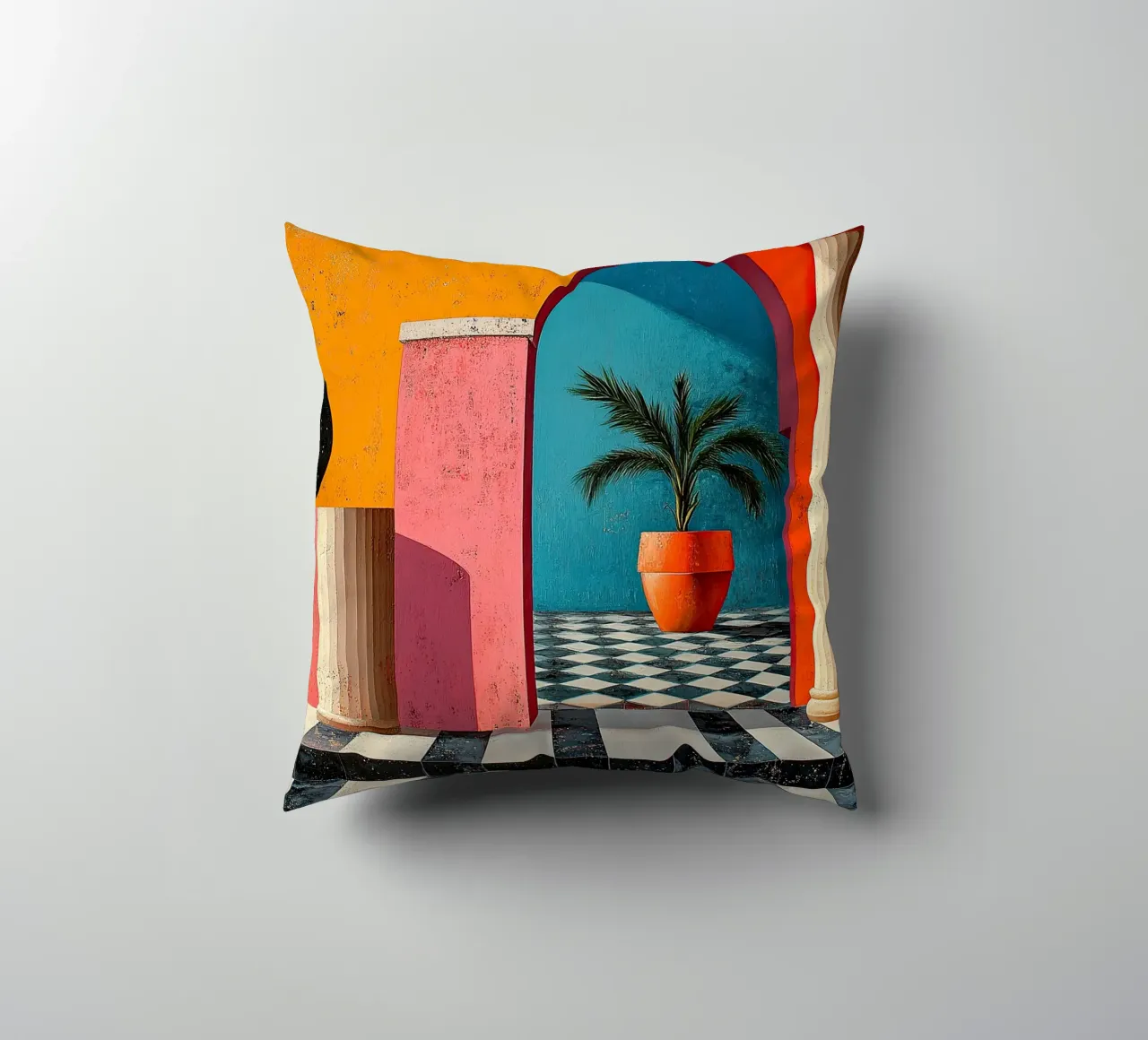 Surrealism Architecture Design Geometry decorative cushion by Nikis Art Studio