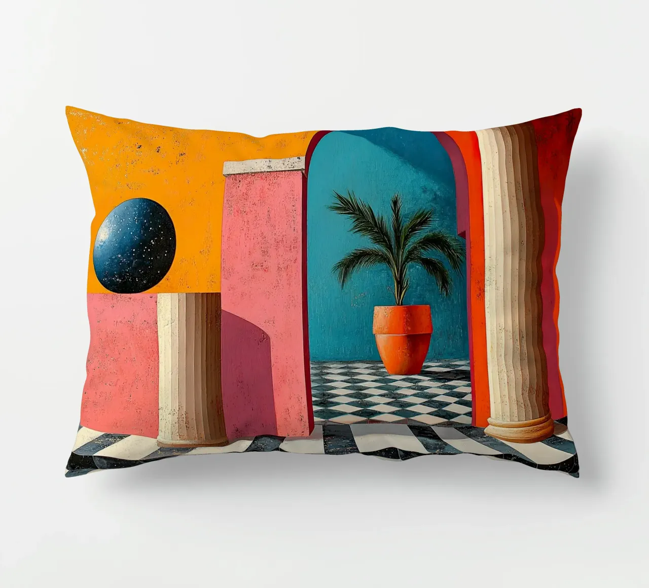 Surrealism Architecture Design Geometry decorative cushion by Nikis Art Studio