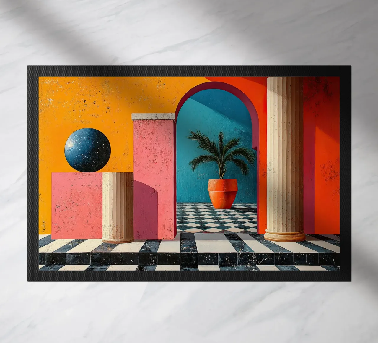 Surrealismus Architektur Design Geometrie Fußmatte von Nikis Art Studio