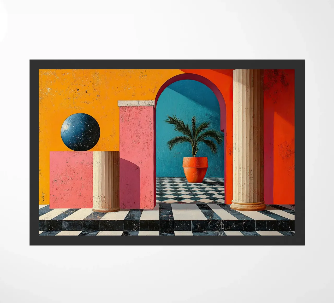 Surrealismus Architektur Design Geometrie Fußmatte von Nikis Art Studio