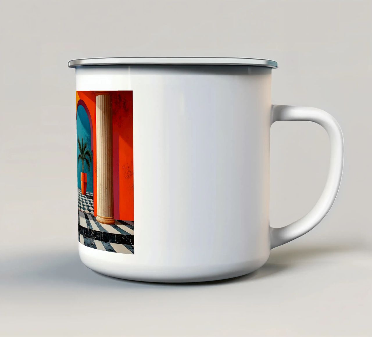 Surrealismus Architektur Design Geometrie Emaille Tasse von Nikis Art Studio