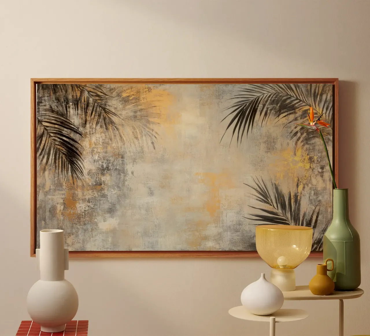 Elegant Palm Serenity canvas with Floater frame by Modern Muse