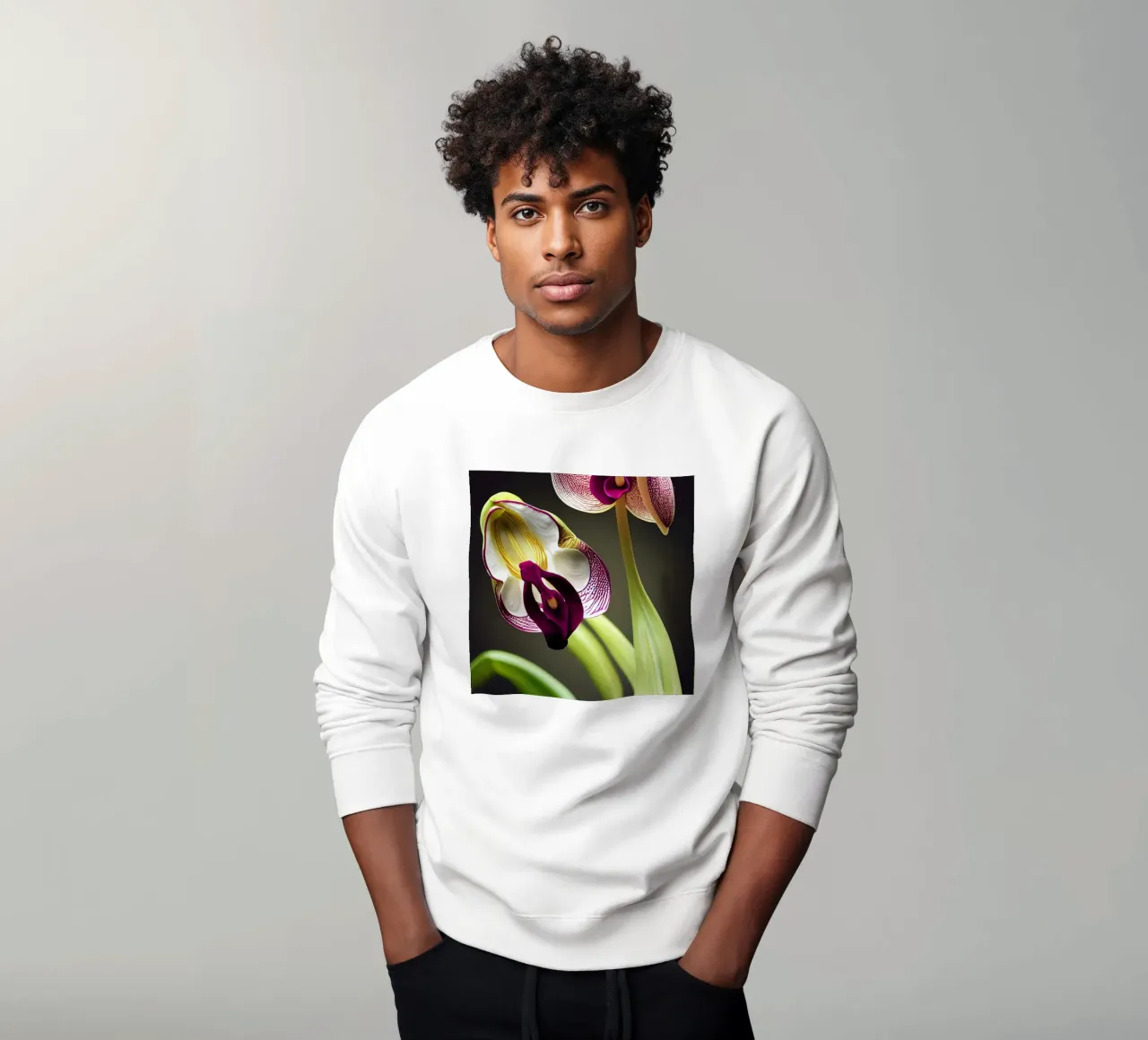 Makro Frauenschuh Orchidee Blume Sweatshirt von Bold Blooms