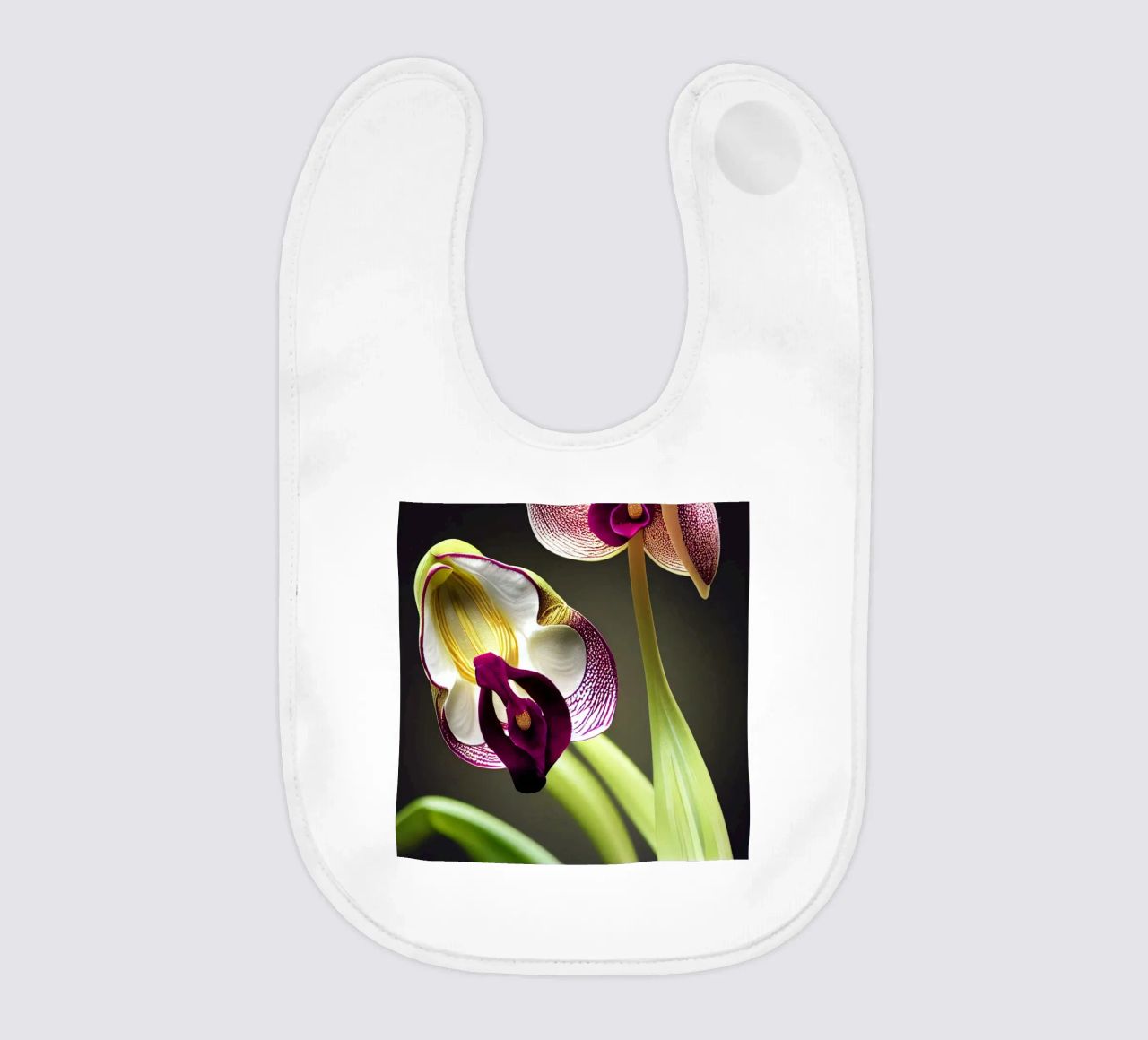 Macro fiore di orchidea Ladys Slipper bavaglino da Bold Blooms
