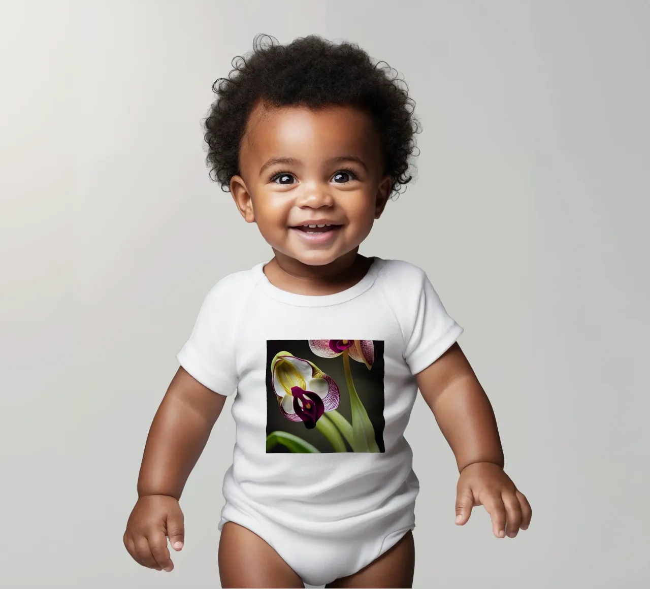 Flor de orquídea Ladys Slipper body de bebé de Bold Blooms
