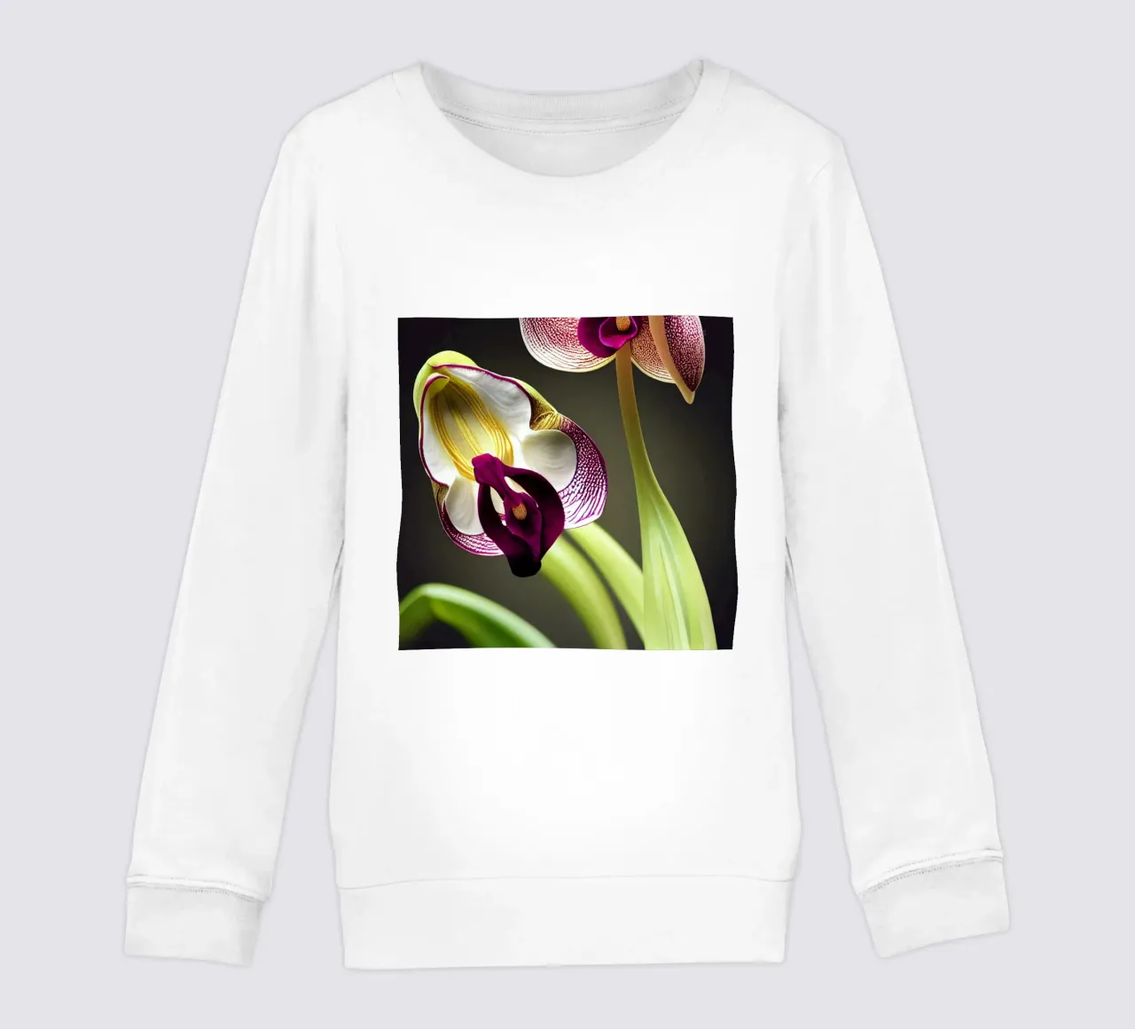 Makro Frauenschuh Orchidee Blume Kinder Sweatshirt von Bold Blooms