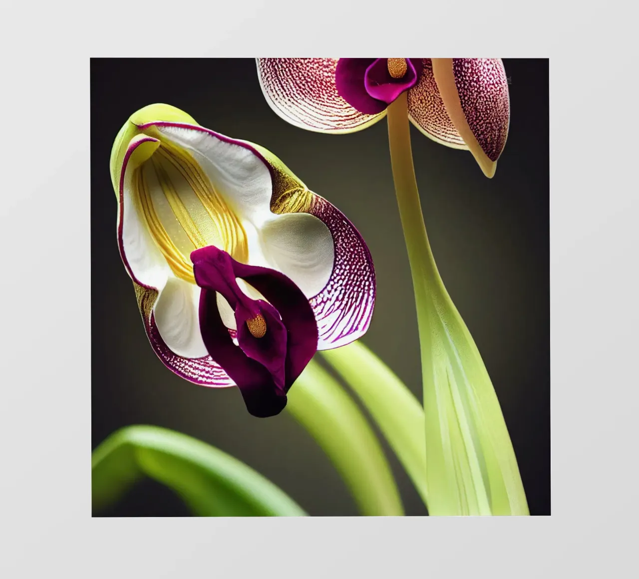 Macro pantoffel orchidee bloem backlit folie van Bold Blooms