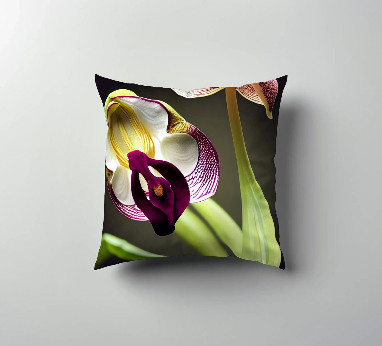 Macro fiore di orchidea Ladys Slipper cuscino da Bold Blooms