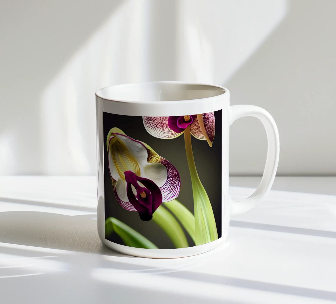 Macro fiore di orchidea Ladys Slipper tazza in ceramica da Bold Blooms