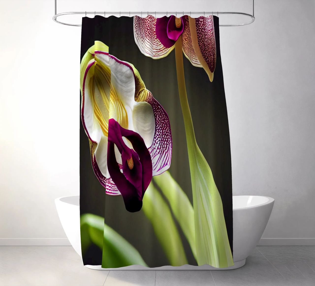 Macro fiore di orchidea Ladys Slipper tenda da doccia da Bold Blooms