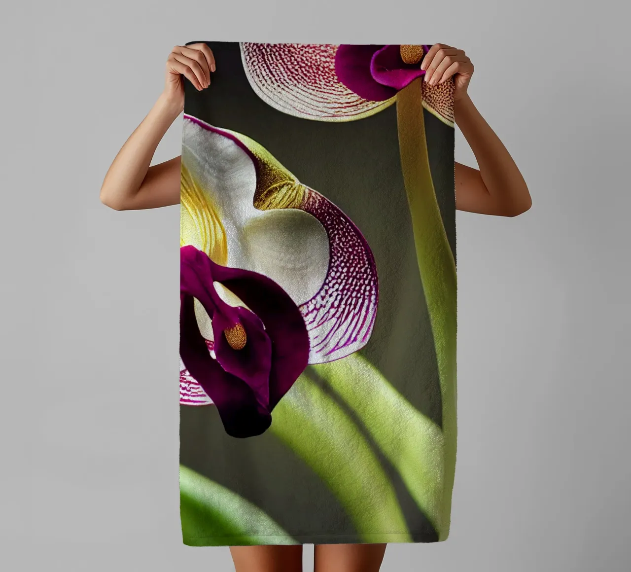Makro Frauenschuh Orchidee Blume Handtuch von Bold Blooms
