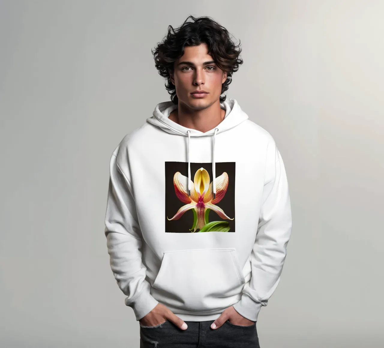 Macro fiore di orchidea Ladys Slipper felpa con cappuccio da Bold Blooms
