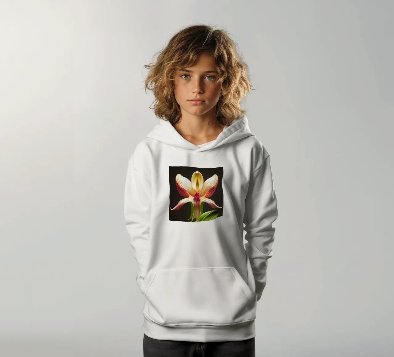 Macro fiore di orchidea Ladys Slipper felpa bambino con cappuccio da Bold Blooms