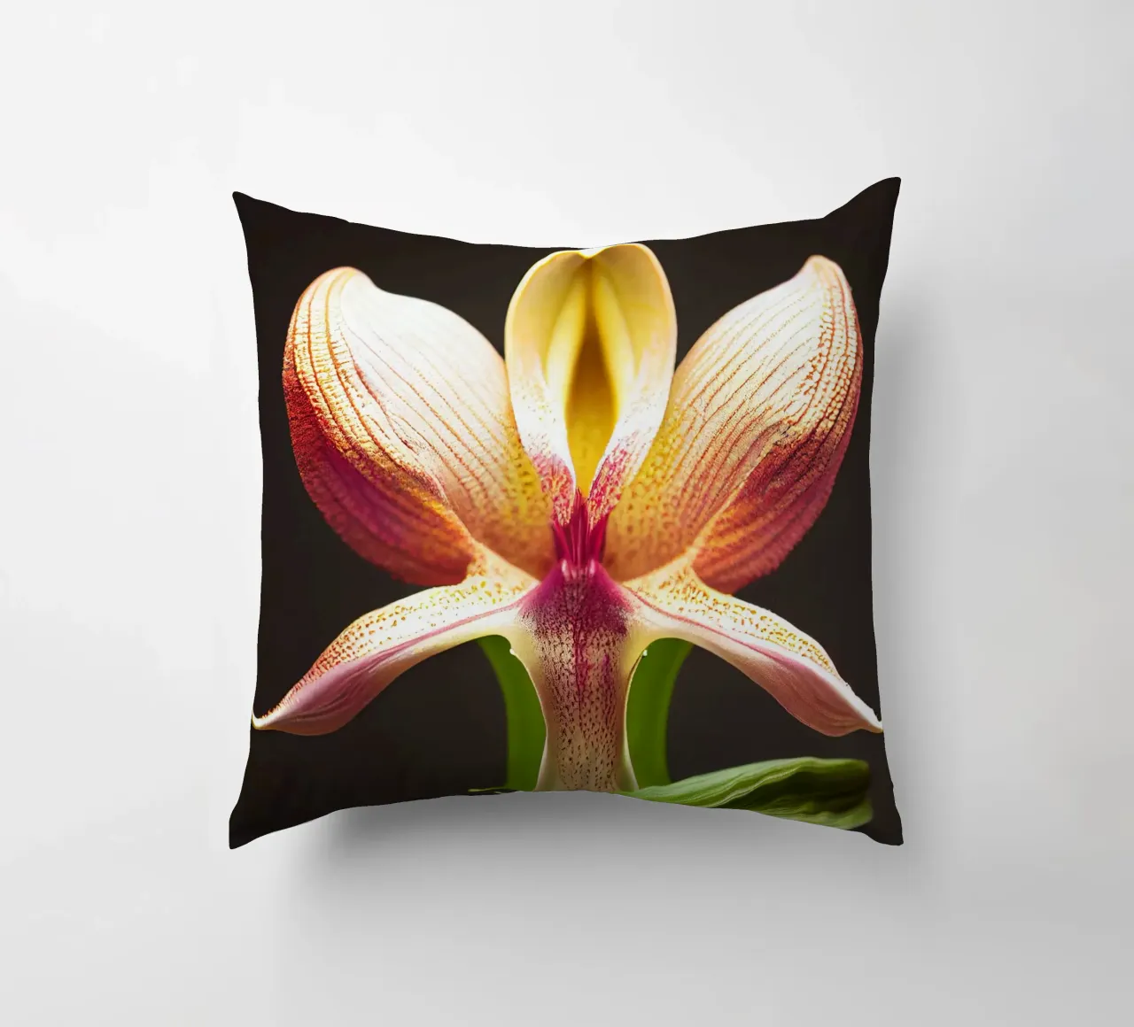 Macro fiore di orchidea Ladys Slipper cuscino da Bold Blooms