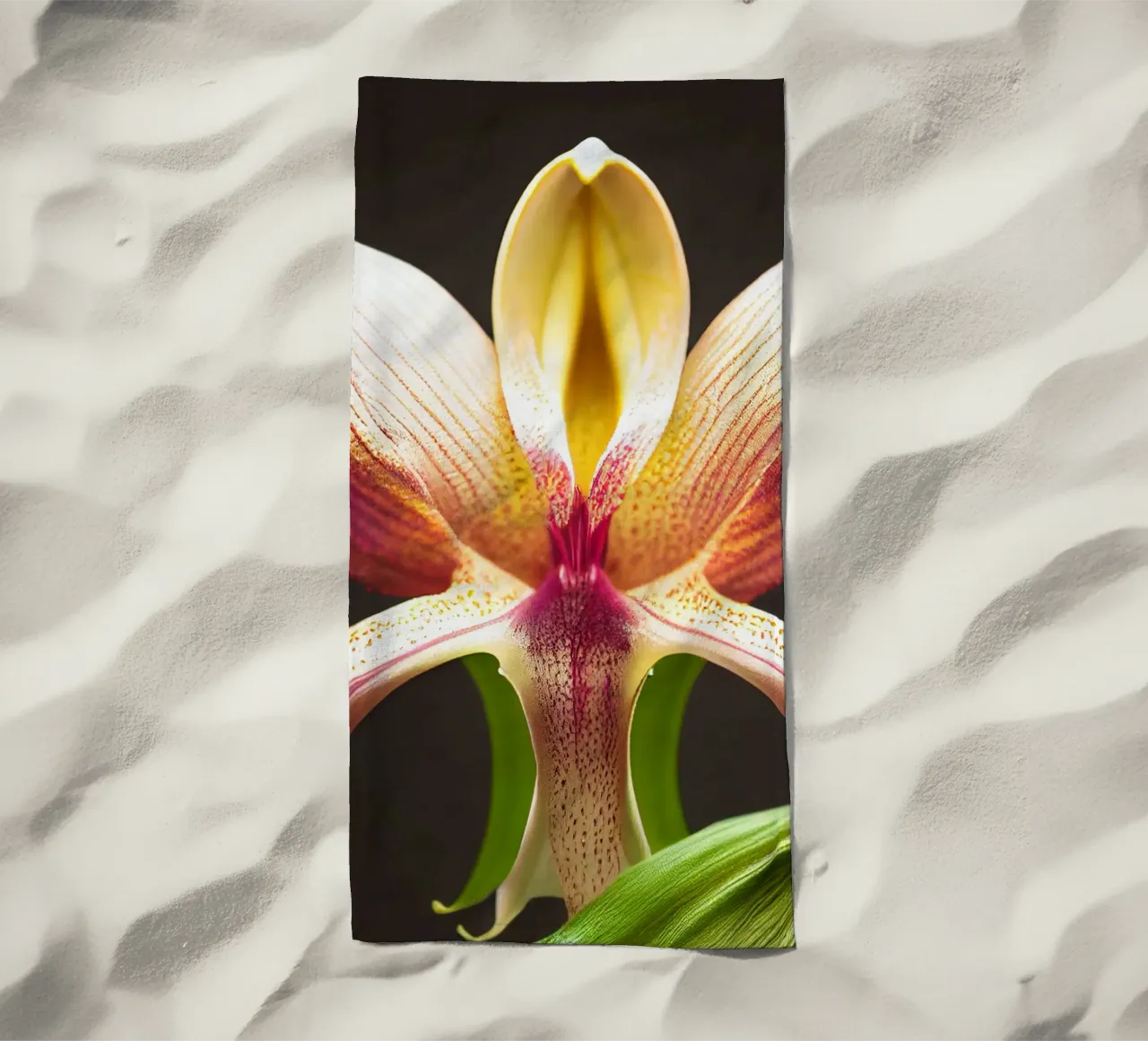 Macro fiore di orchidea Ladys Slipper telo mare da Bold Blooms