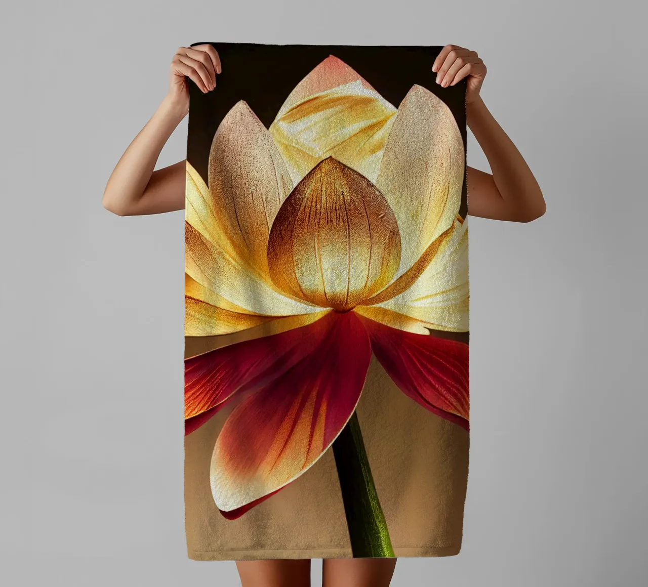 Macro lotusbloem badhanddoek van Bold Blooms