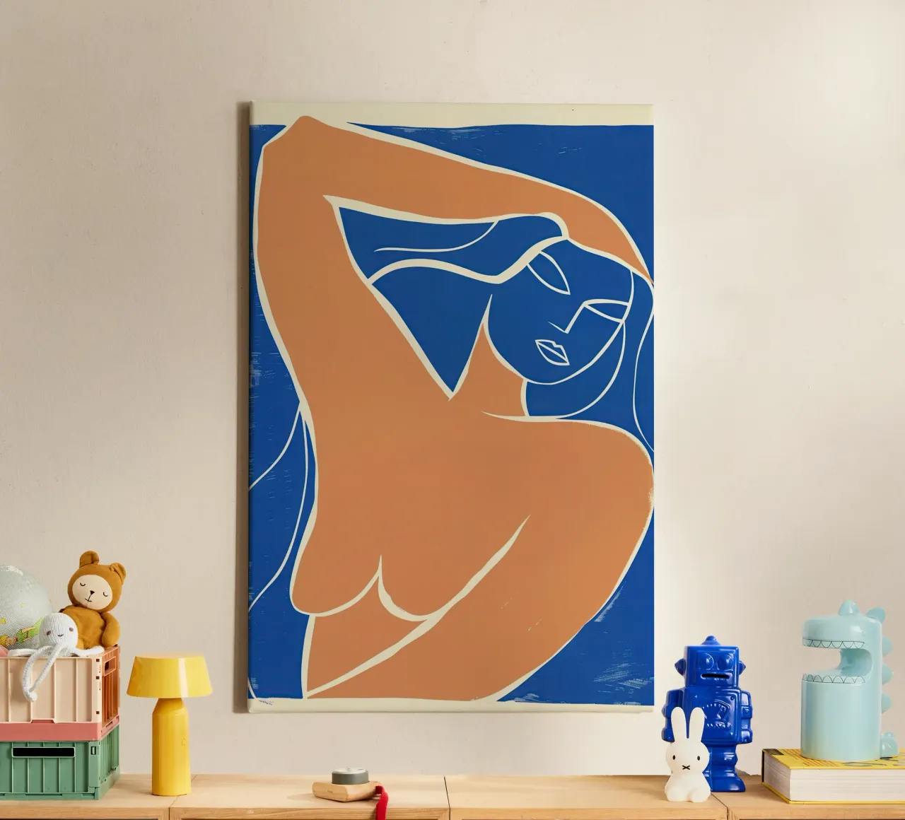 Naakte vrouw met lang haar in de wind | Kunstdruk canvas met Baklijst van Autofocus