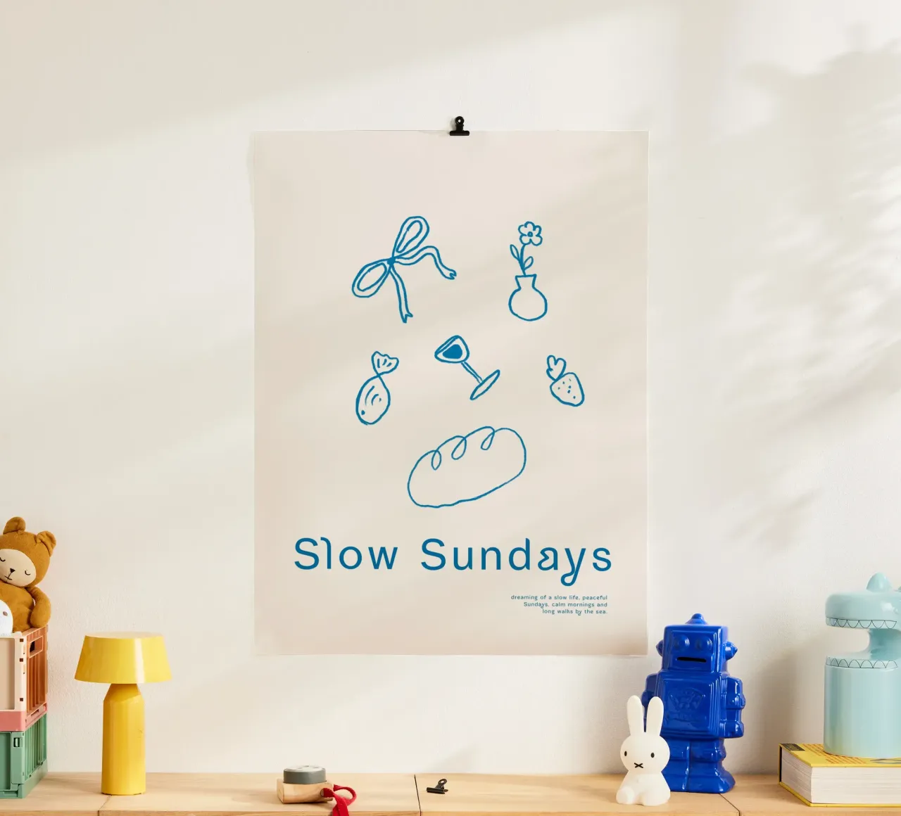 Slow Sundays poster con telaio in alluminio da treechild