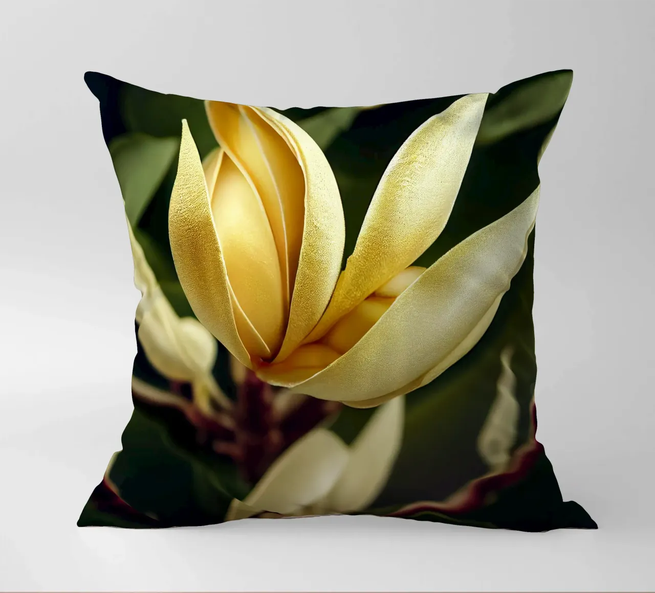 Macro Magnolia Flower decorative cushion by Bold Blooms