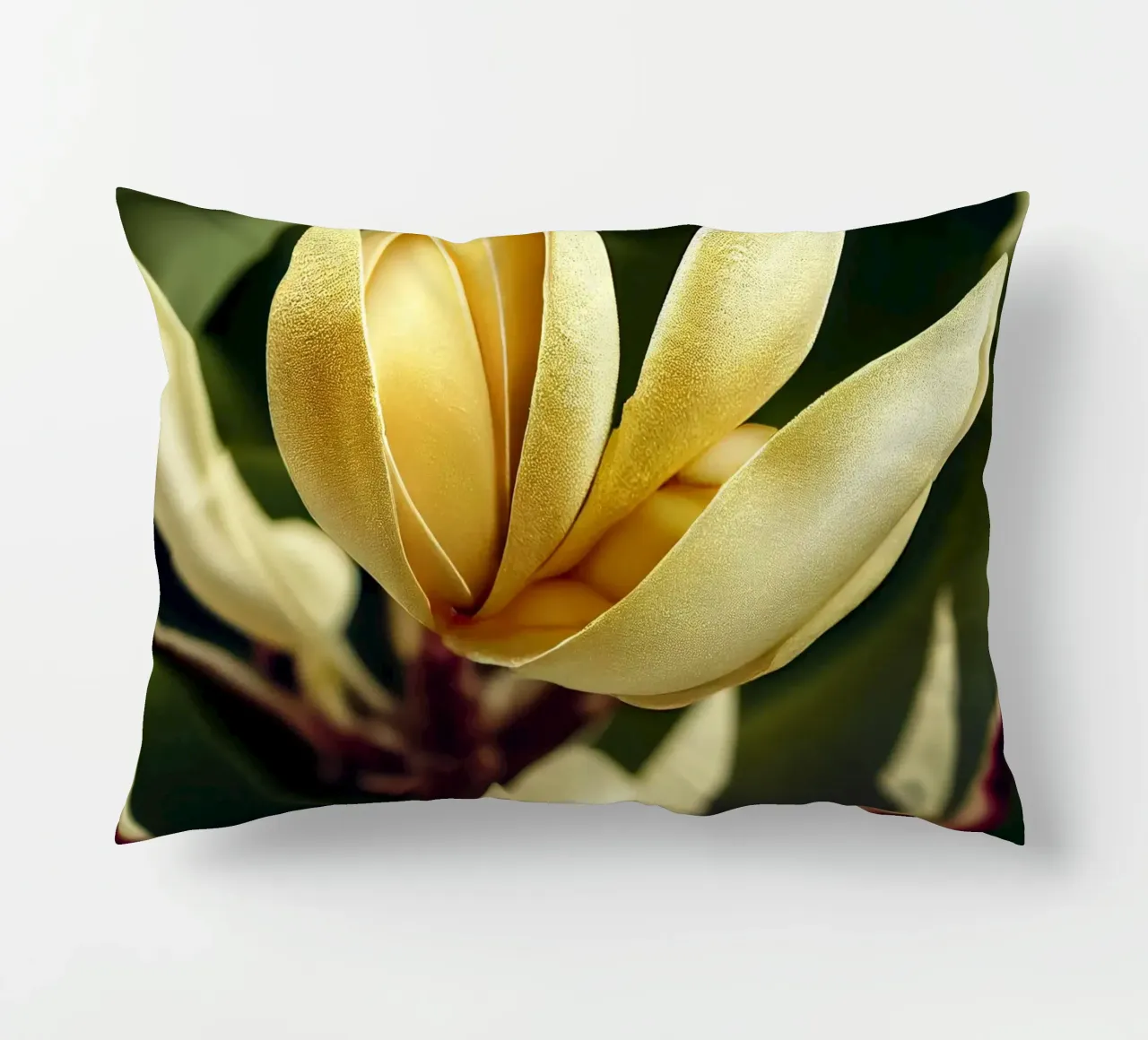 Macro Magnolia Flower decorative cushion by Bold Blooms