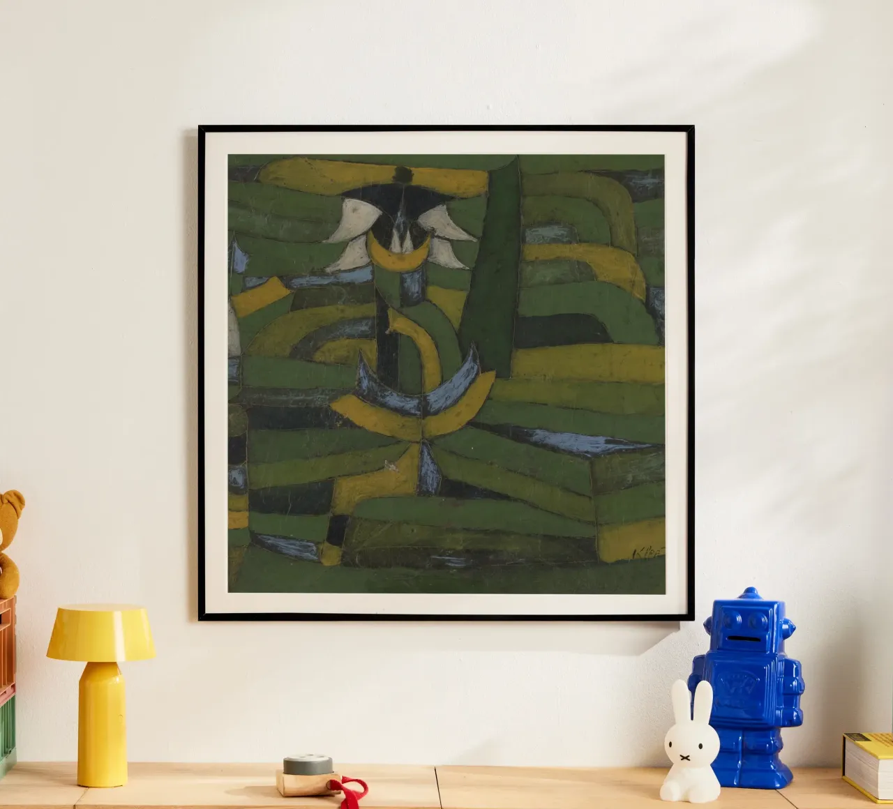 Paul Klee - Fiore bianco in giardino poster con telaio in legno da Timeless Artworks