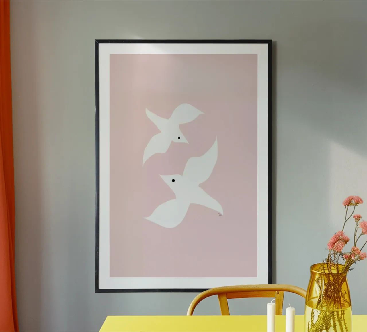 Tropical Bird in Pink poster avec cadre en aluminium de Linda Gobeta