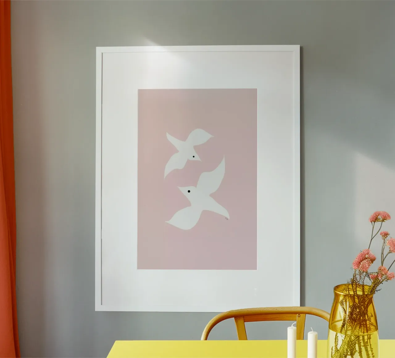 Tropical Bird in Pink poster avec cadre en aluminium de Linda Gobeta
