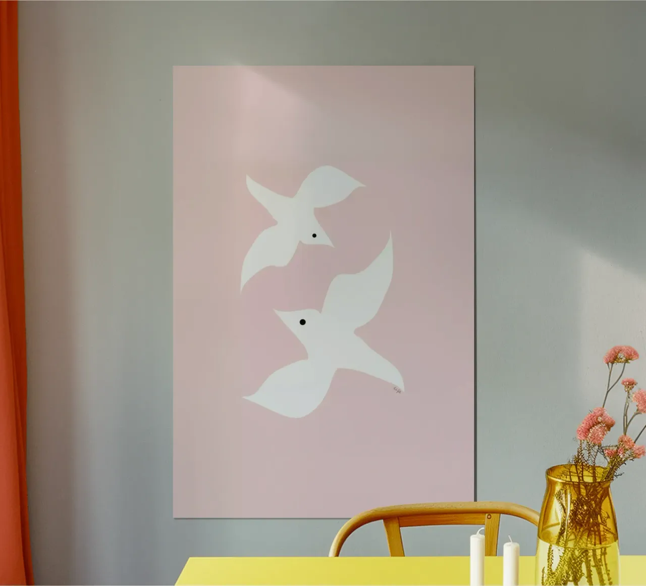 Tropical Bird in Pink poster avec cadre en aluminium de Linda Gobeta