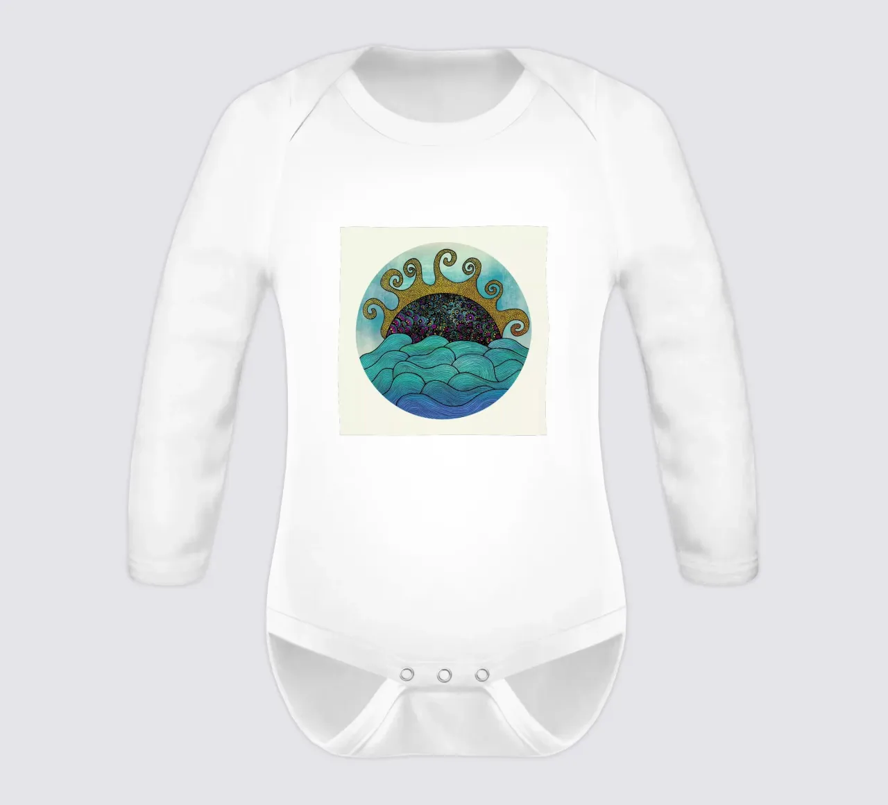 Oceania long-sleeve baby romper by Pom Graphic Design