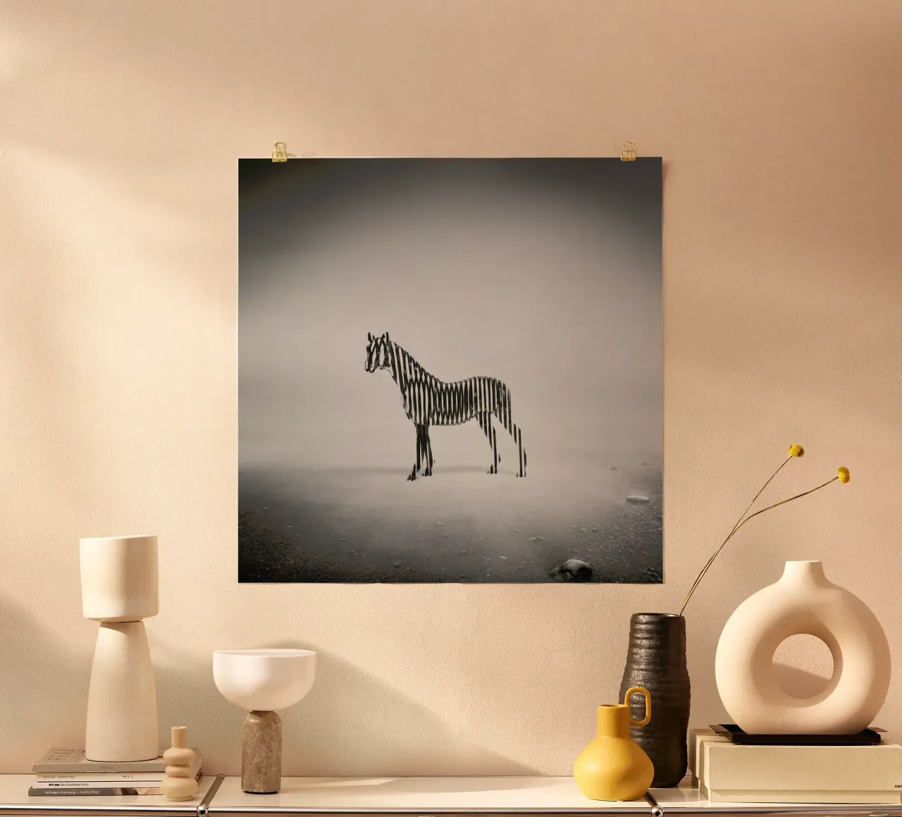 Zebra Mist poster con telaio in plastica da Eugene Soloviev