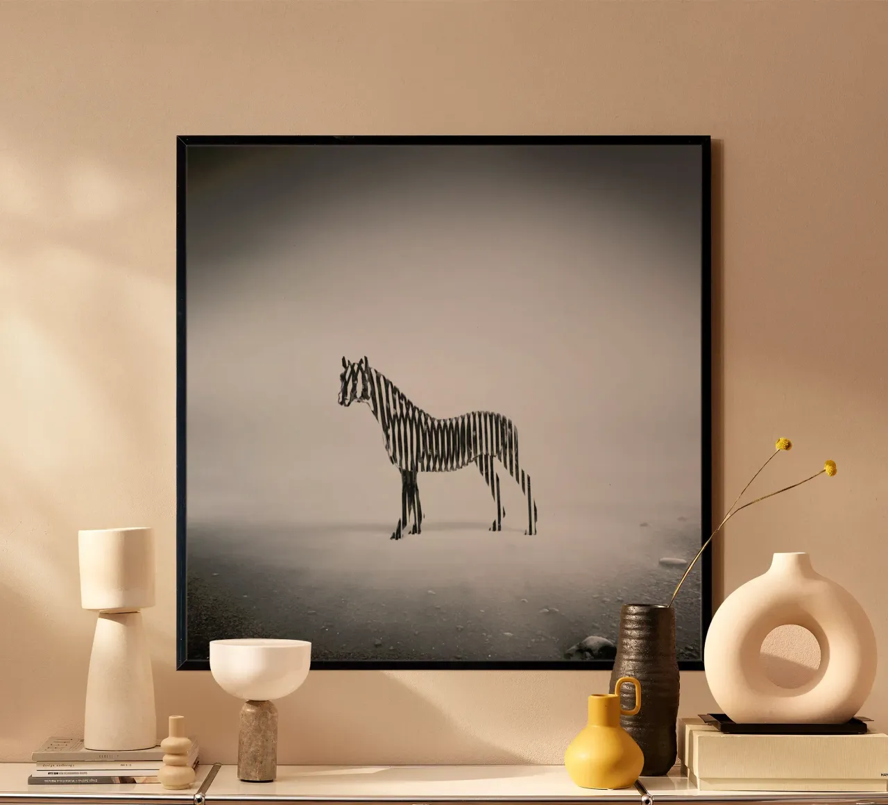 Zebra Mist poster con telaio in plastica da Eugene Soloviev