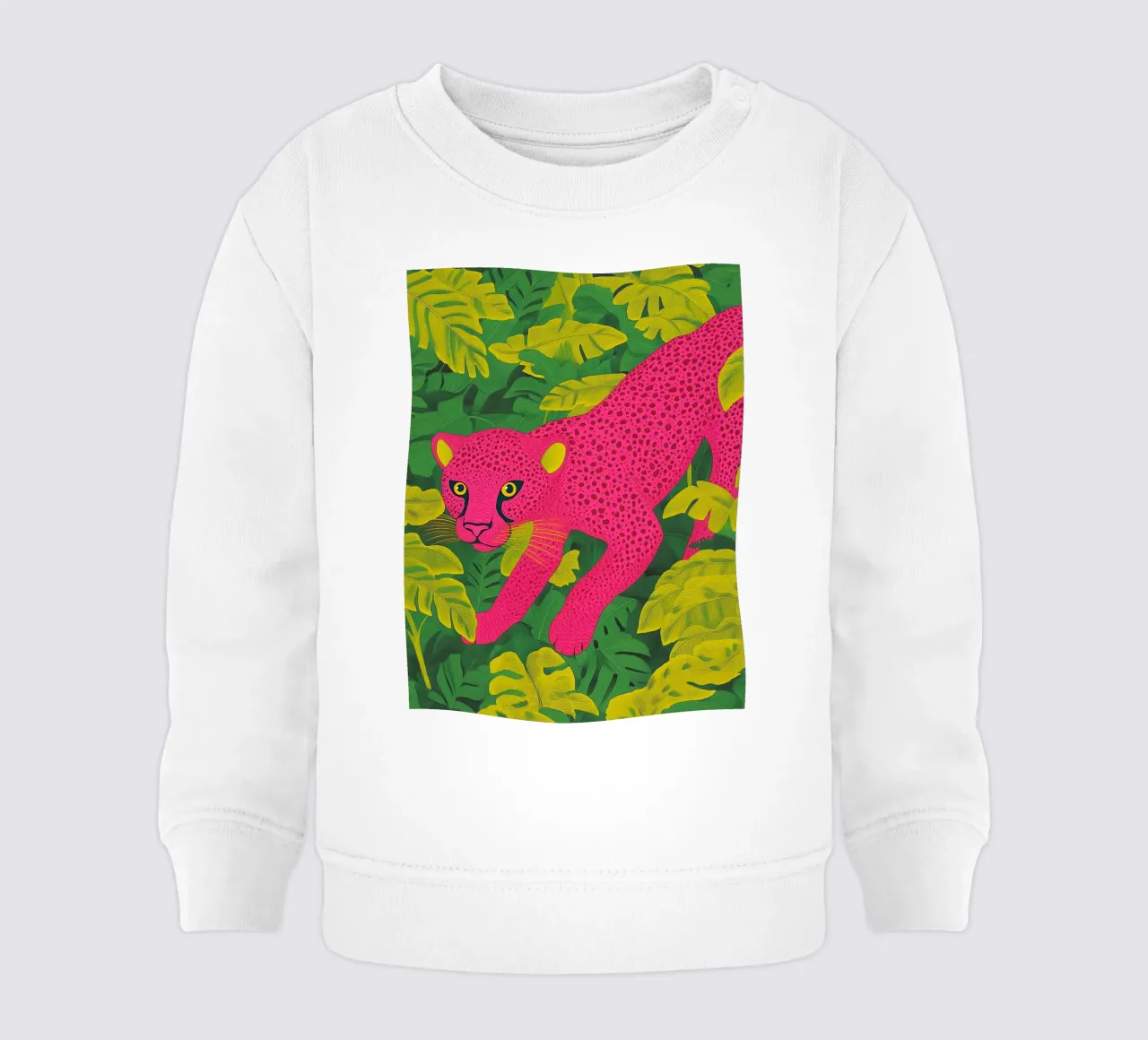 Ghepardo rosa in una foresta tropicale - Un elegante safari pop art felpa neonato da Kaji