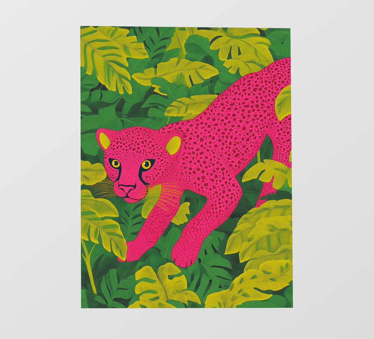 Ghepardo rosa in una foresta tropicale - Un elegante safari pop art pellicola backlit da Kaji
