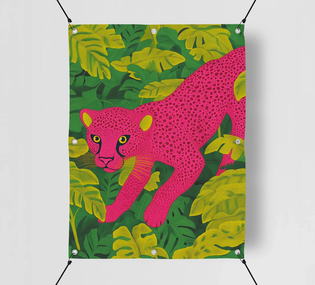 Ghepardo rosa in una foresta tropicale - Un elegante safari pop art telo in pvc da Kaji