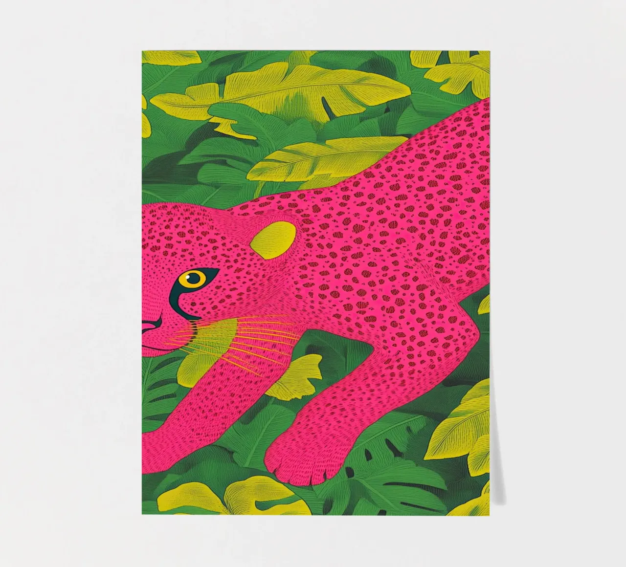 Ghepardo rosa in una foresta tropicale - Un elegante safari pop art foglio adesivo da Kaji