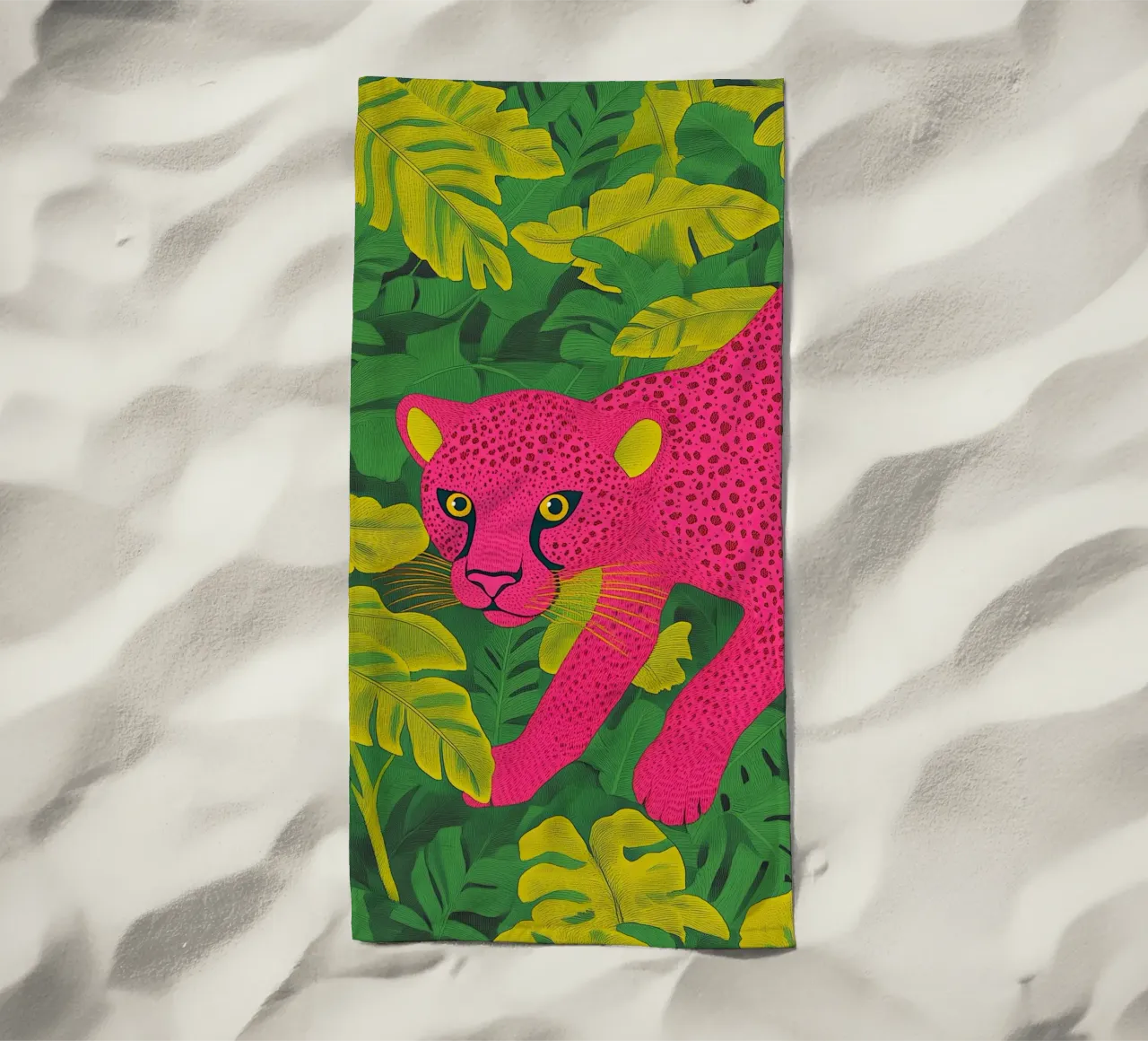 Ghepardo rosa in una foresta tropicale - Un elegante safari pop art telo mare da Kaji