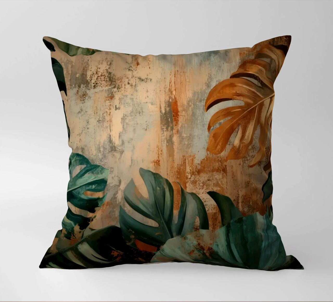 Rustic Monstera Jungle Vibes decorative cushion by Modern Muse