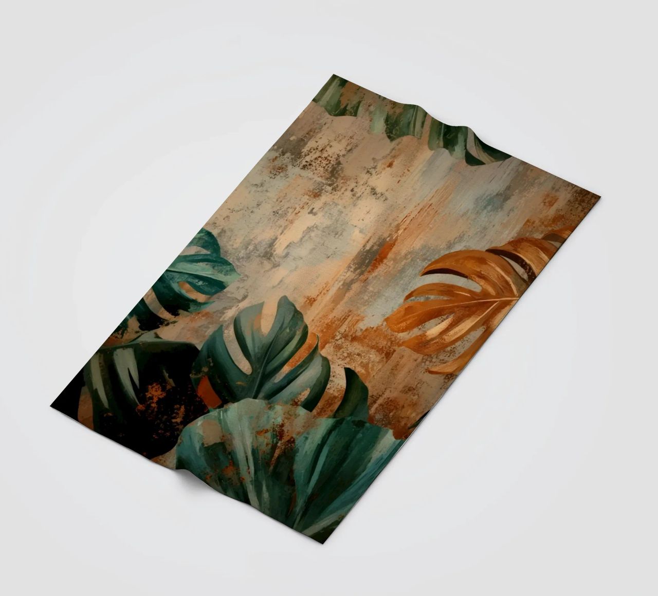 Rustic Monstera Jungle Vibes fleece blanket by Modern Muse