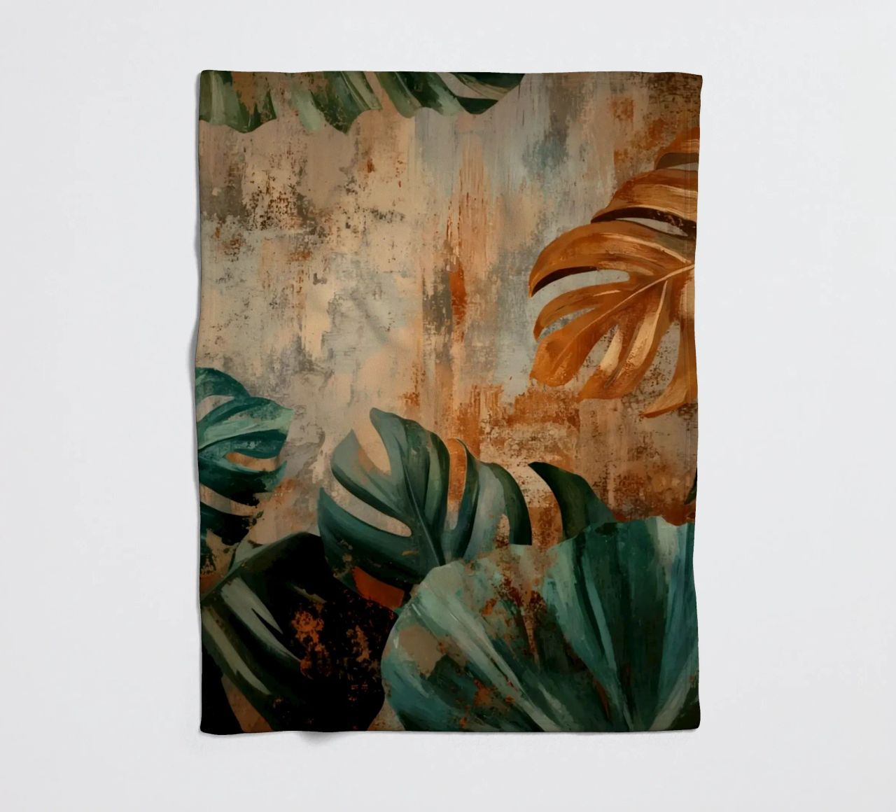 Rustic Monstera Jungle Vibes fleece blanket by Modern Muse