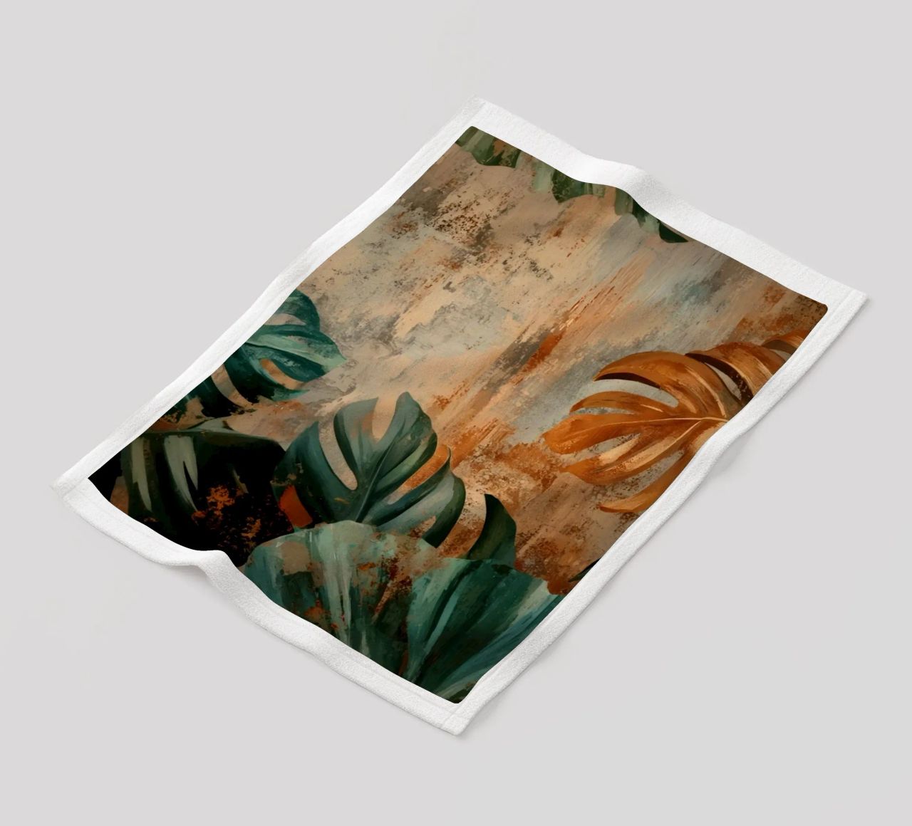 Rustic Monstera Jungle Vibes fleece blanket by Modern Muse